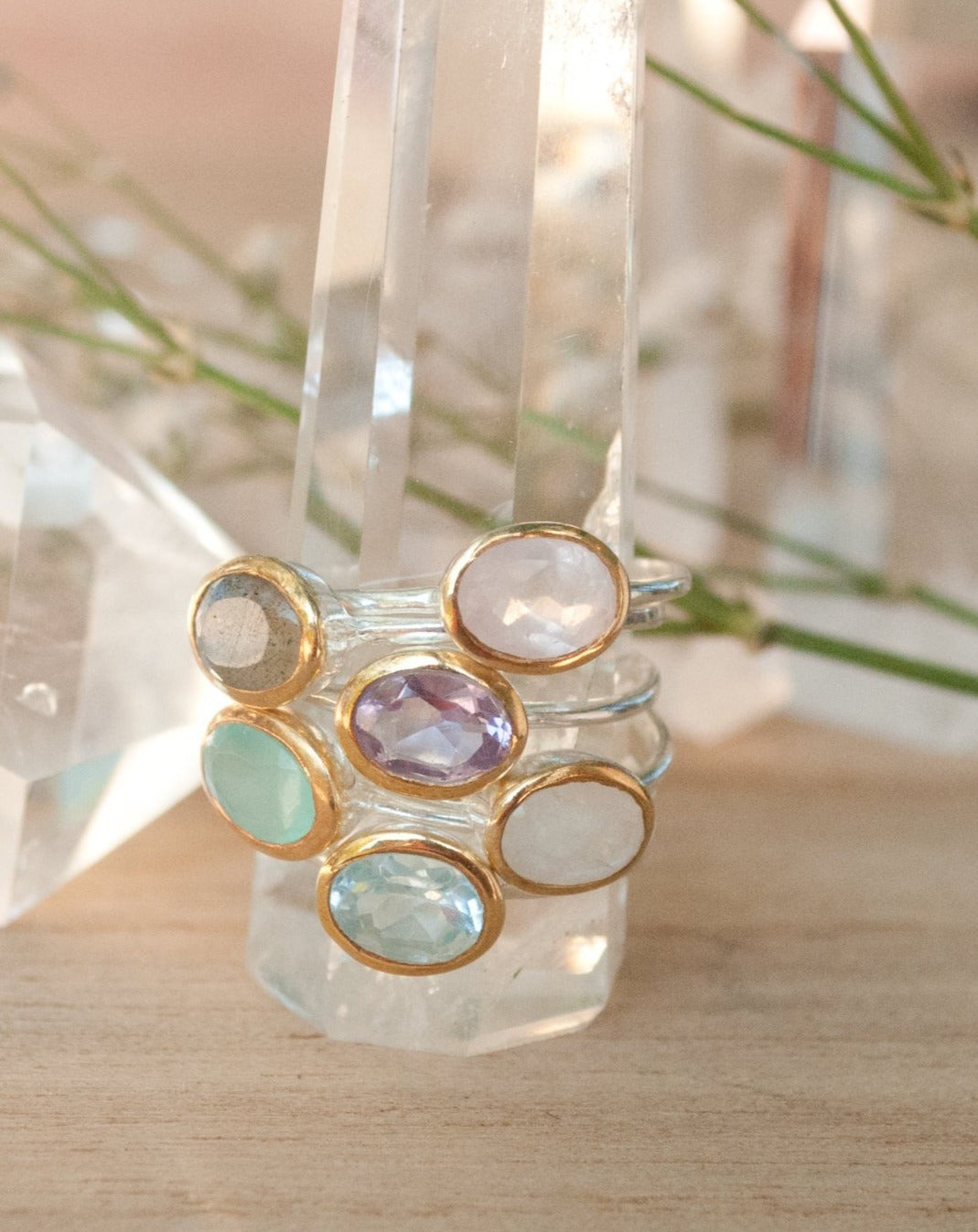 Gemstone Ring * Silver Ring * Blue Topaz * Teal Chalcedony * Moonstone * Amethyst * Labradorite * Stackable * Aqua * Rose Quartz * BJR080