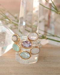 Gemstone Ring * Silver Ring * Blue Topaz * Teal Chalcedony * Moonstone * Amethyst * Labradorite * Stackable * Aqua * Rose Quartz * BJR080