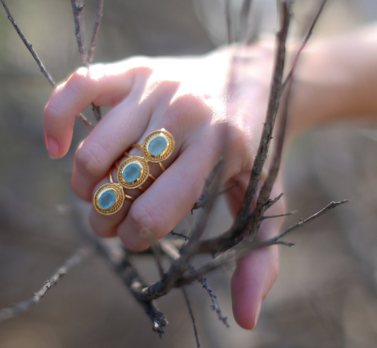 SALE Aqua Chalcedony Ring * Boho * Gemstone * Handmade * Bohemian* Gold Plated*Statement*November *December Birthstone *Gypsy *Bycila BJR091