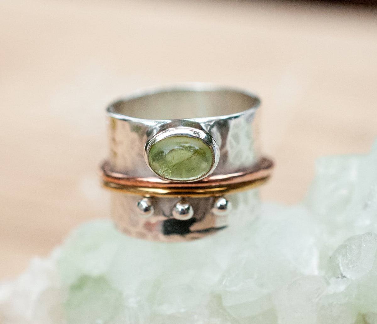 Peridot Spinner Ring * Meditation * Spinning * Spin * Anxiety * Sterling Silver 925 * boho* Bronze * Jewelry * Bycila *Handmade *Yoga BJS018