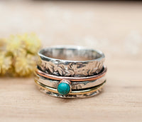 Spinner Ring Turquoise* Meditation Ring * Spinning Ring* Statement Ring* Spin Ring*Worry Ring* Mix Metals Ring* Silver Ring BJS010