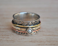 Spinner Ring Pearl* Meditation Ring Pearl * Spinning Ring* Statement Ring* Spin Ring* Worry Ring* Mix Metals Ring*  Silver Ring*BJS015