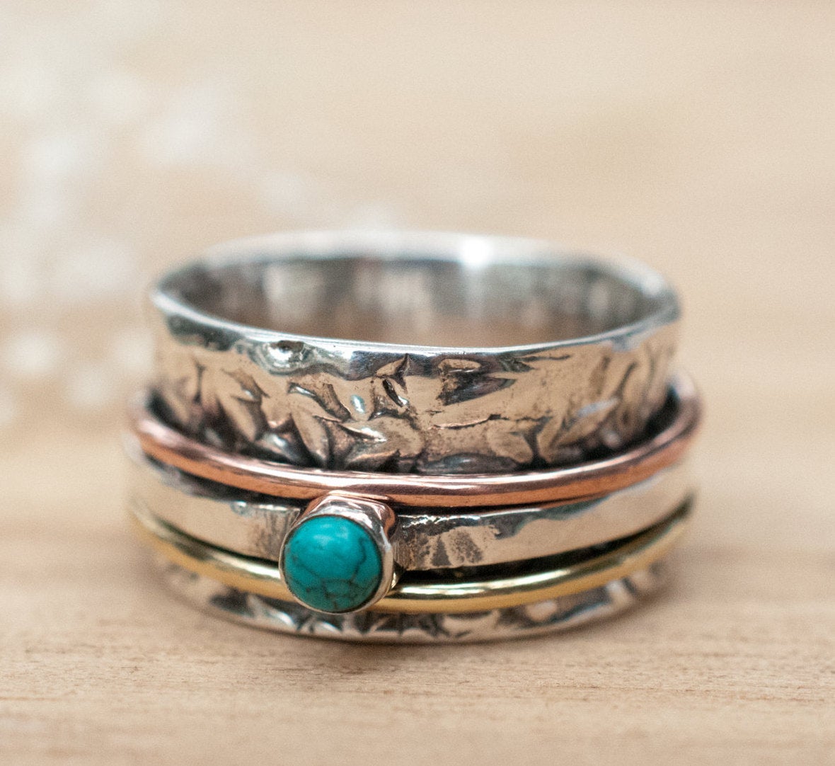 Spinner Ring Turquoise* Meditation Ring * Spinning Ring* Statement Ring* Spin Ring*Worry Ring* Mix Metals Ring* Silver Ring BJS010
