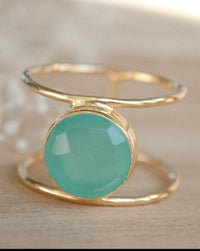 Aqua Chalcedony Ring * Gold * Statement * Gemstone * Organic * Natural * Handmade * Designed Band * Boho * Bohemian * Gypsy * Ring*BJR022