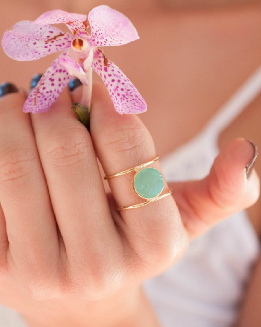 Aqua Chalcedony Ring * Gold * Statement * Gemstone * Organic * Natural * Handmade * Designed Band * Boho * Bohemian * Gypsy * Ring*BJR022