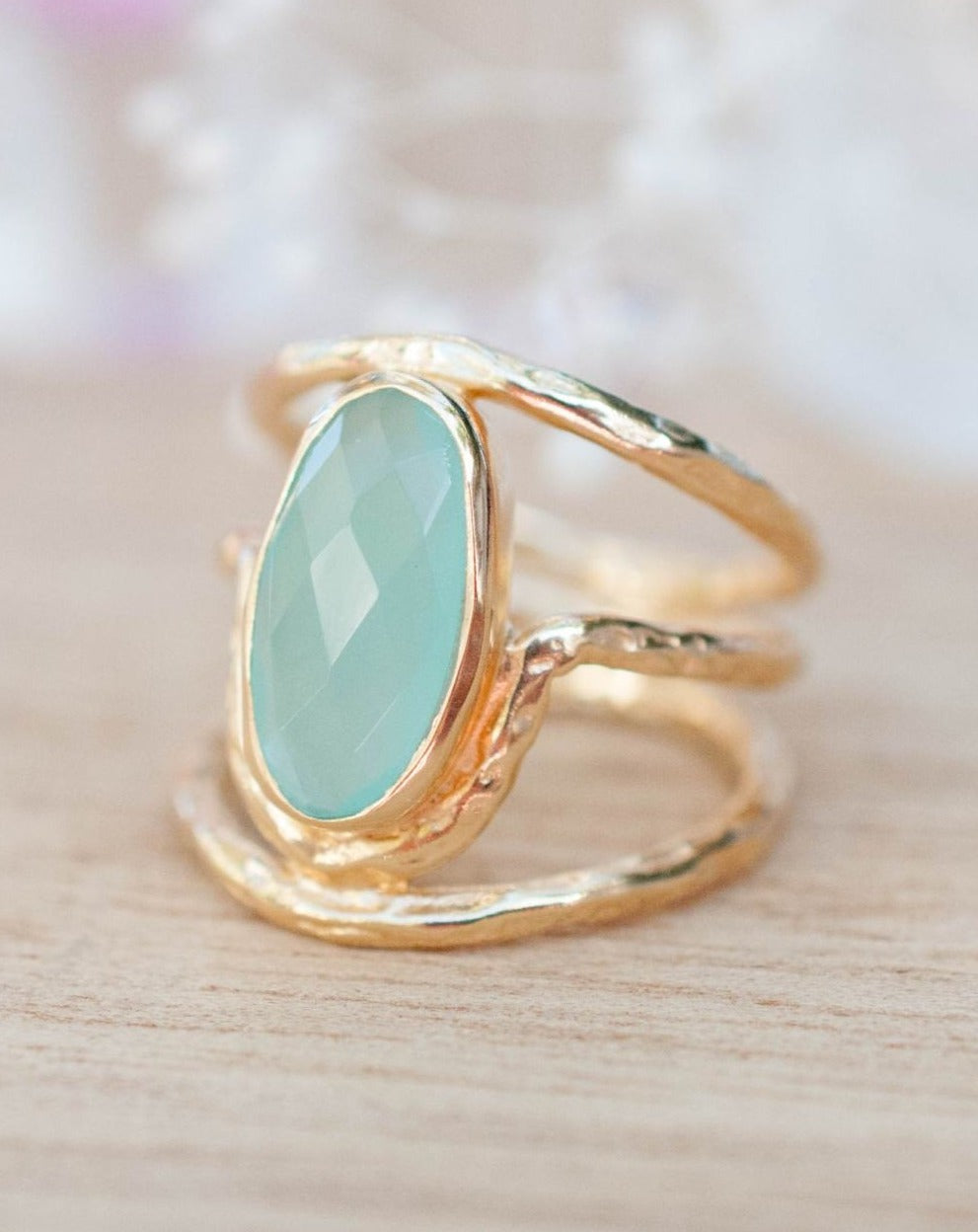 Olivia Ring * Aqua Chalcedony *Gold Plated 18k * BJR060 * Bycila