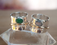 Emerald Ring * Meditation * Spinner * Spinning * Anxiety * Hammered * Worry * Boho * Spin * Thick Band * Sterling Silver * Bronze BJS022