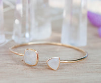 Moonstone Bangle Bracelet *Gold Plated 18k or Silver Plated or Rose Gold Plated* Gemstone * Gypsy * Adjustable * Statement * BJB002C