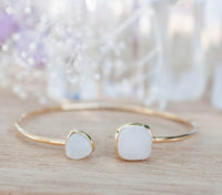 White Druzy Bohemian Bangle Bracelet *Gold Plated 18k or Silver Plated or Rose Gold Plated* Gemstone * Gypsy *Adjustable*Statement* *BJB007C
