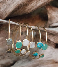 Larimar Bohemian Bangle Bracelet * Gold Plated 18k or Silver Plated * Gemstone * Gypsy * Hippie * Adjustable * Statement * Stacking *BJB005B