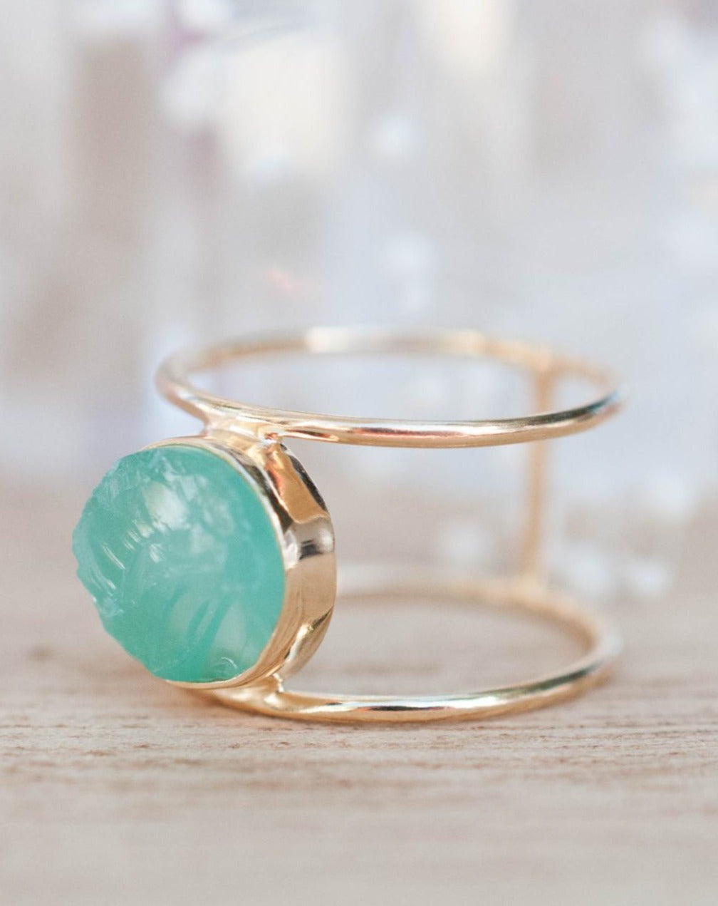 Rough Aqua Chalcedony Ring * Gemstone * Gold * Statement * Bohemian * Boho * Hippie * Jewelry * Bycila * Gift fot Her * Natural * Raw BJR012