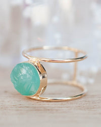 Rough Aqua Chalcedony Ring * Gemstone * Gold * Statement * Bohemian * Boho * Hippie * Jewelry * Bycila * Gift fot Her * Natural * Raw BJR012