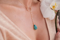 Copper Turquoise * Tear Drop * Lariat Necklace * Gold * Silver * Mix Metals * Gemstone * Statement * Bycila *Bridesmaid * BJN001-6E