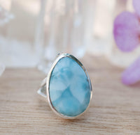 Larimar Ring * Tear Drop * Sterling Silver 925 * Gemstone * Natural * Statement * Handmade * Semi Precious Stone * Bohemian * Chic * BJR116