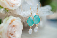 Karine Earrings * Aqua Chalcedony & Moonstone * Gold Plated 18k * BJE072