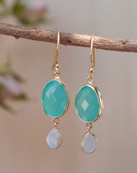 Karine Earrings * Aqua Chalcedony & Moonstone * Gold Plated 18k * BJE072