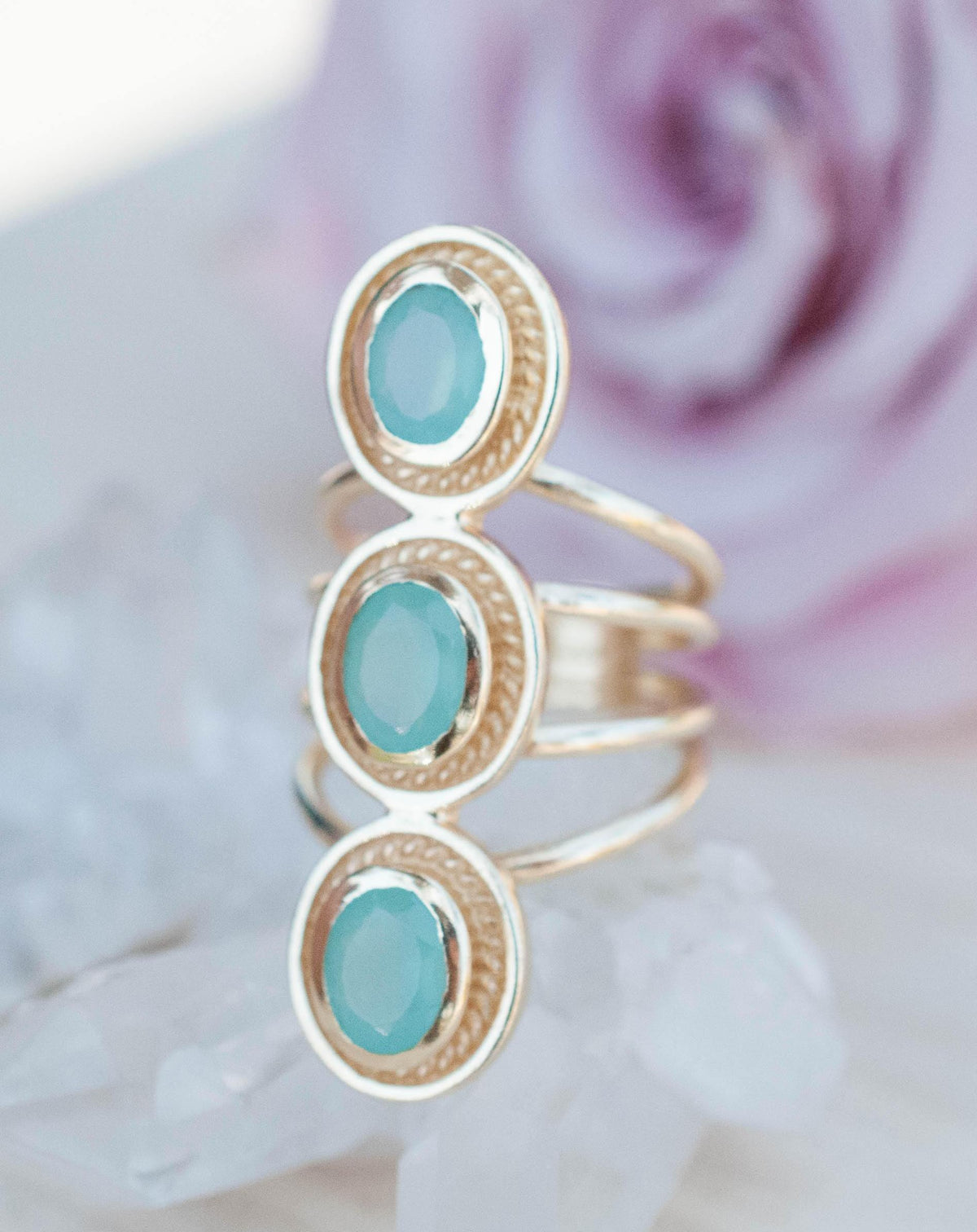 SALE Aqua Chalcedony Ring * Boho * Gemstone * Handmade * Bohemian* Gold Plated*Statement*November *December Birthstone *Gypsy *Bycila BJR091