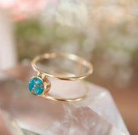 Copper Turquoise Ring * Gold * Statement * Gemstone * Natural * Organic * Ocean * Blue * Mermaid * Handmde * Double Band * Everyday BJR026