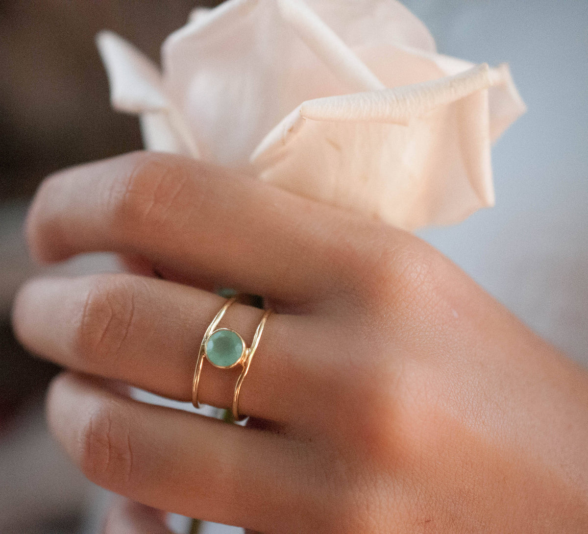 Aqua Chalcedony Ring * Gold * Statement * Gemstone * Teal * Bridal * Wedding * Organic * Natural * Handmade * Green * Blue *Thin Band BJR029
