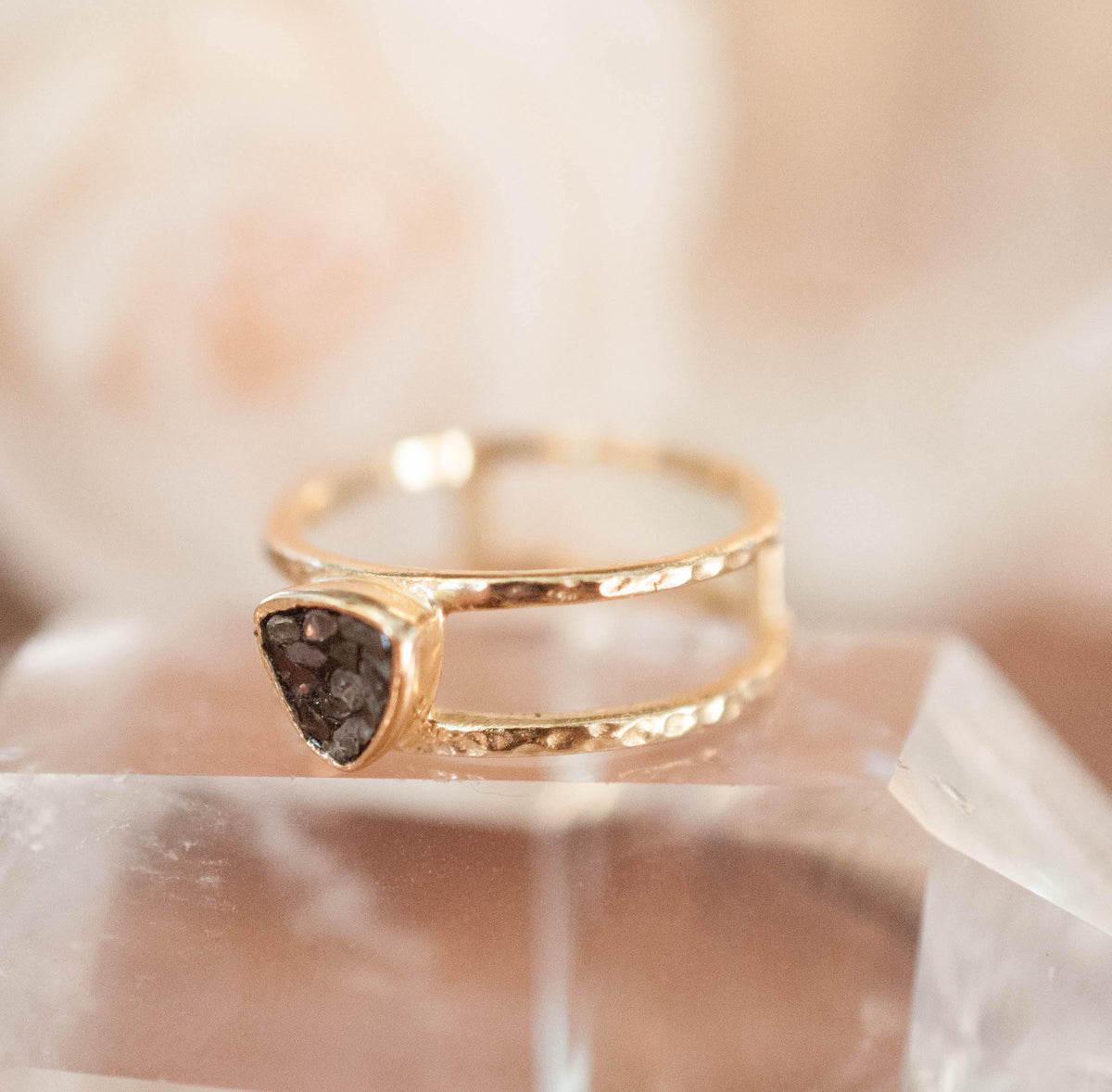 Black Diamond Ring * Triangular * Triangle *Gold Vermeil * Sparkle * Engagement * Bridal *Bridesmaid * Handmade* Rough Mosaic* Uneven BJR083