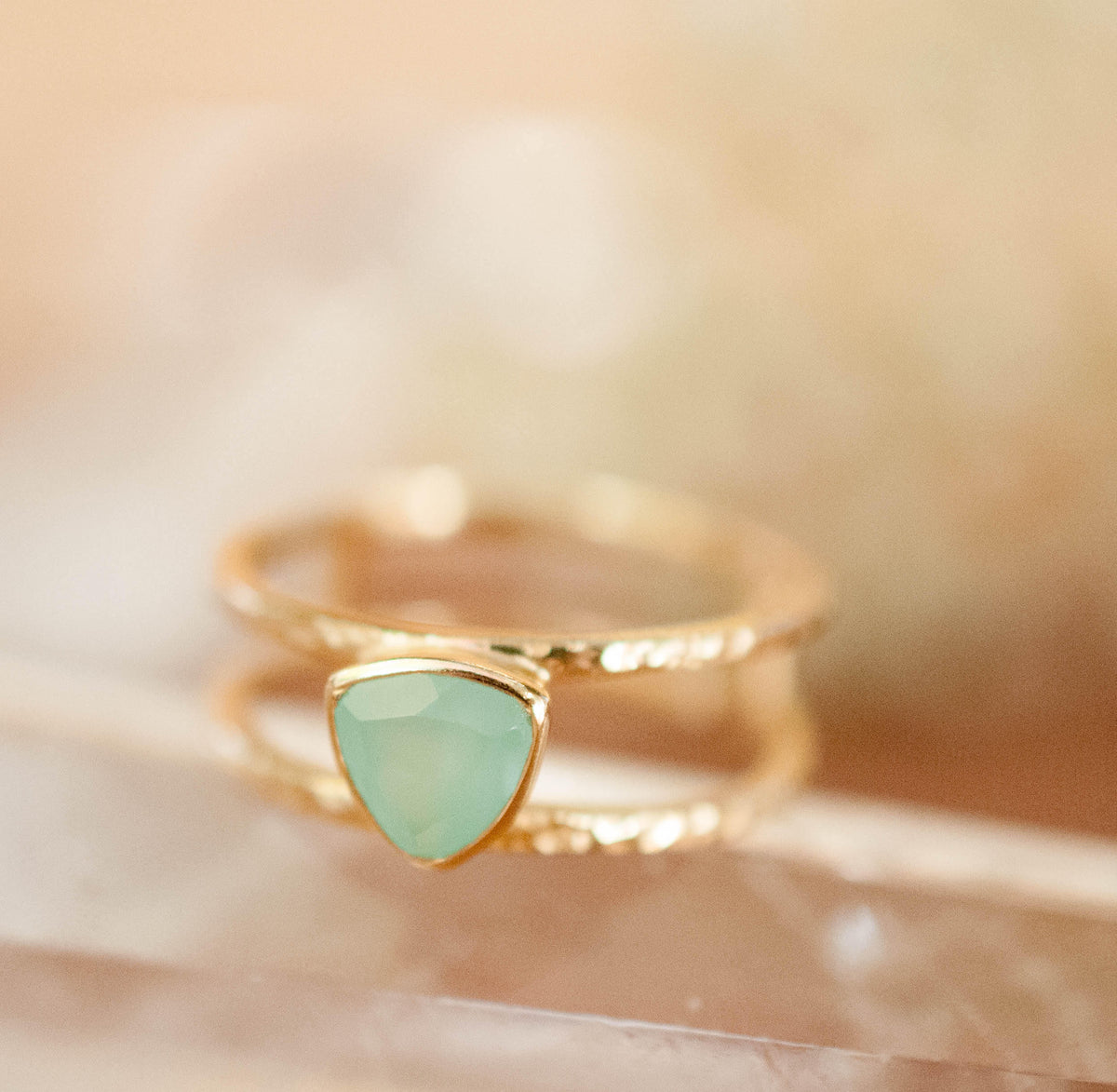 Aqua Chalcedony Ring * Triangle Gold* Statement * Gemstone * Teal * Aqua Chalcedony * Bridal *Wedding* Organic *Natural * Triangular BJR081