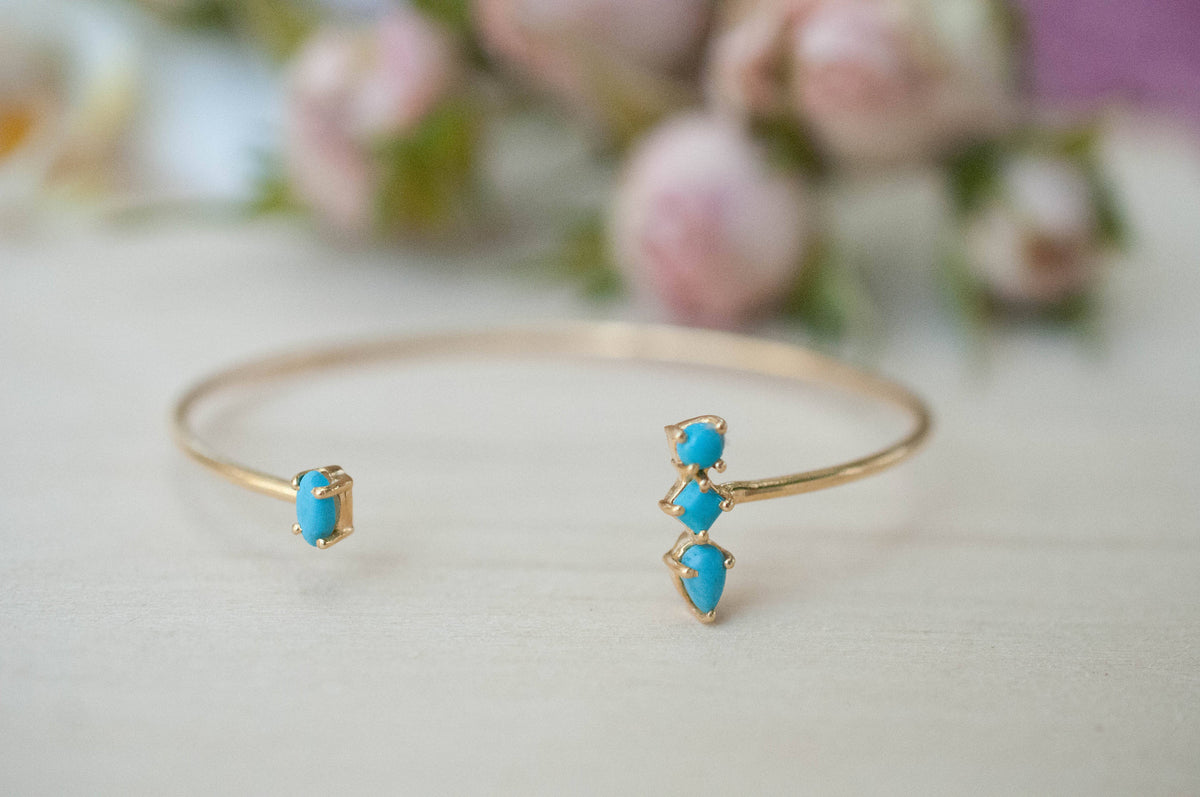 Copper Turquoise Bohemian Bangle Bracelet * Gold Plated 18k * Gemstone * Gypsy * Hippie *  Adjustable * Statement *  Stacking * BJB010