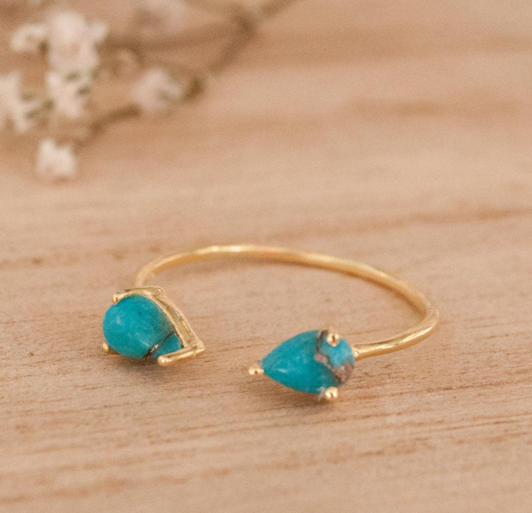 SALE Adjustable Turquoise Ring * Gold Vermeil Ring * Gemstone Ring * Wedding * Engagement * Handmade * Boho BJR048