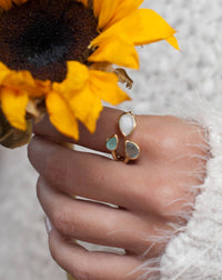 Gold Vermeil14k Ring * Labradorite * Moonstone * Aqua Chalcedony *Gemstones * Handmade * Statement * Natural * Organic * BJR042