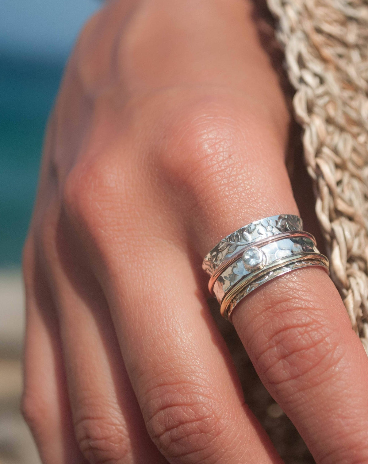 Meditation Ring * Blue Topaz Spinner Ring * Spinning Ring * Anxiety Ring * Worry Ring * Boho Ring * Spin Ring * Statement Ring BJS003