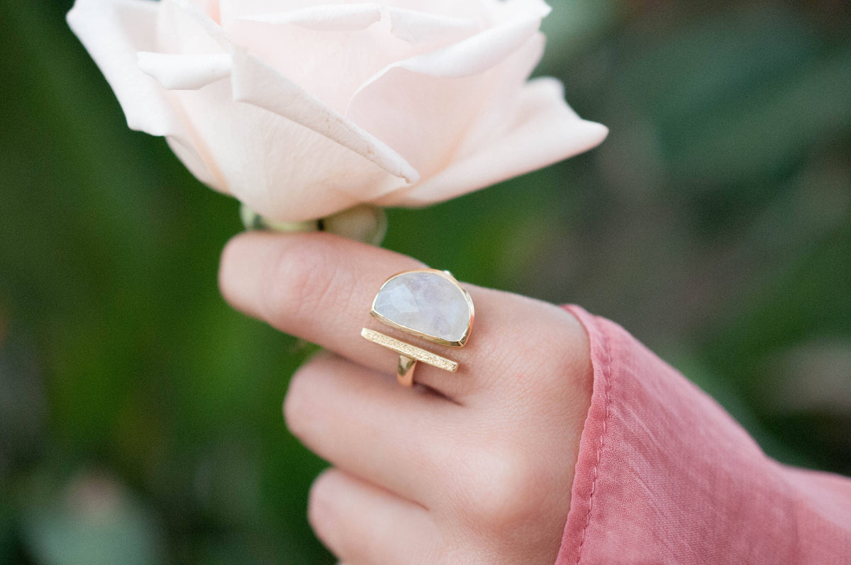 Moonstone Ring * Gold Vermeil Adjustable * Bridal * Statement * Gemstone * Bridesmaid* White* Handmade*Gift for Her*June Birthstone BJR110