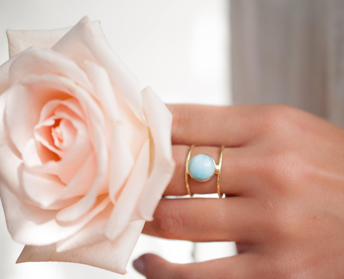 Larimar Ring * Gold Ring * Statement Ring * Gemstone Ring * Blue Ring * Natural * Organic Ring * Ocean * BJR011