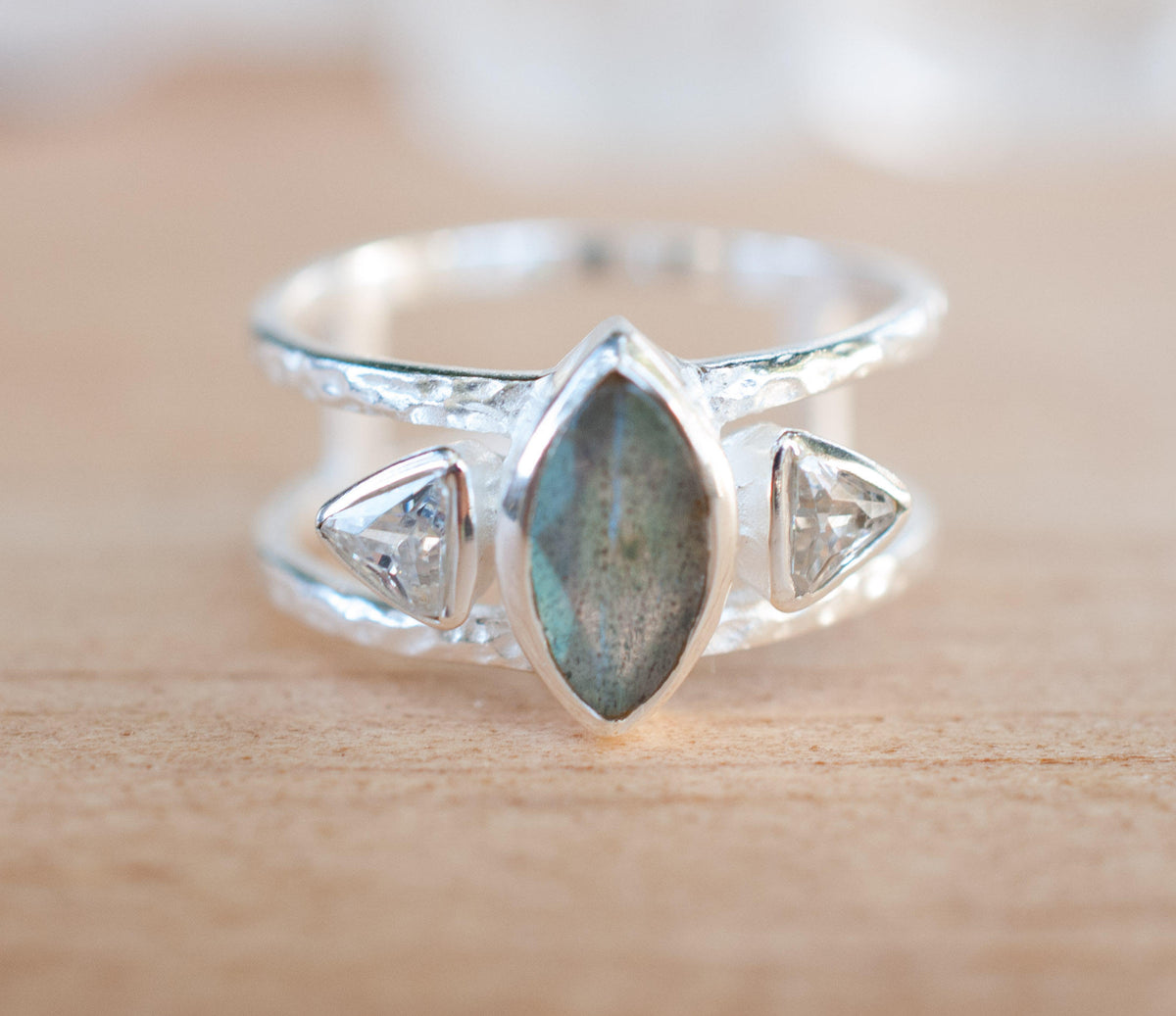 Labradorite & White Topaz Ring * Sterling Silver Ring * Statement Ring *Gemstone Ring * Labradorite * Bridal Ring *Wedding Ring  * BJR147