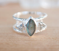 Labradorite & White Topaz Ring * Sterling Silver Ring * Statement Ring *Gemstone Ring * Labradorite * Bridal Ring *Wedding Ring  * BJR147