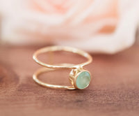 Aqua Chalcedony Ring * Gold * Statement * Gemstone * Teal * Bridal * Wedding * Organic * Natural * Handmade * Green * Blue *Thin Band BJR029