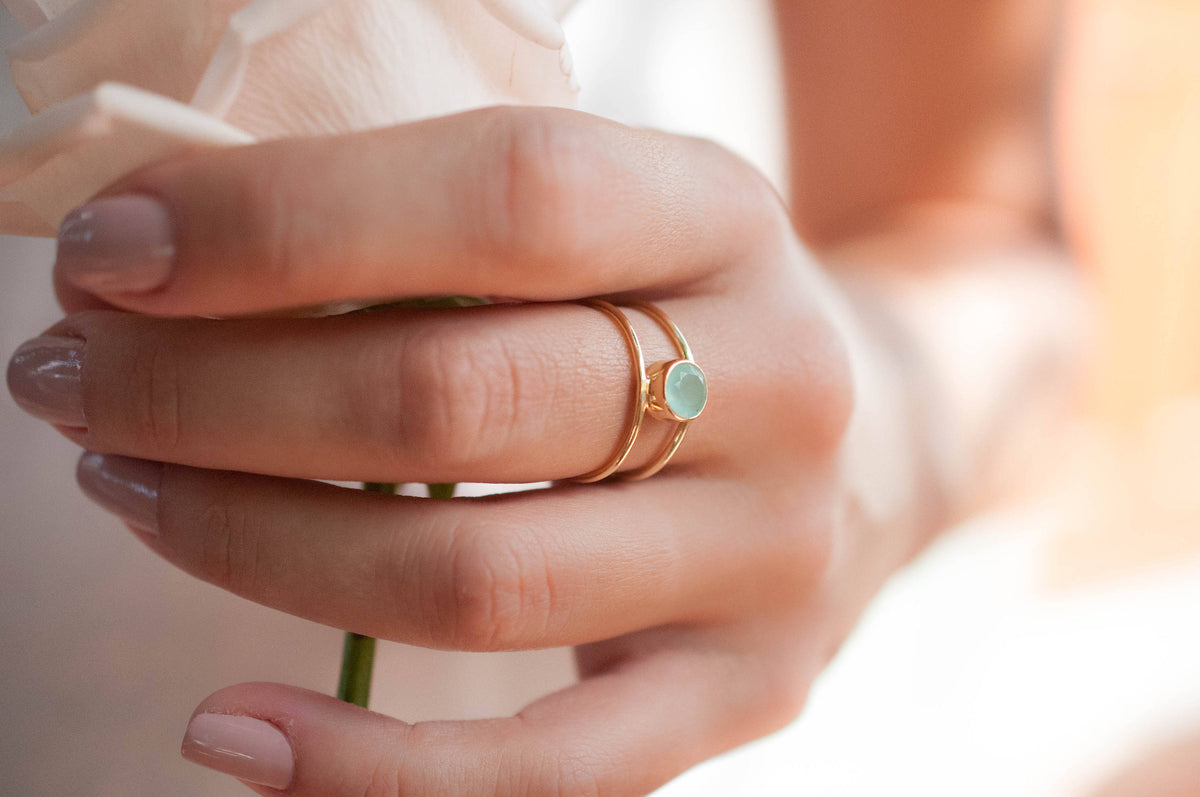 Aqua Chalcedony Ring * Gold * Statement * Gemstone * Teal * Bridal * Wedding * Organic * Natural * Handmade * Green * Blue *Thin Band BJR029