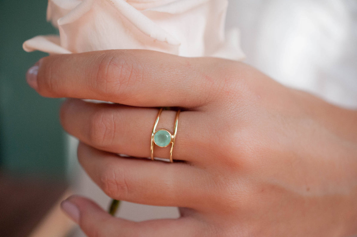 Aqua Chalcedony Ring * Gold * Statement * Gemstone * Teal * Bridal * Wedding * Organic * Natural * Handmade * Green * Blue *Thin Band BJR029