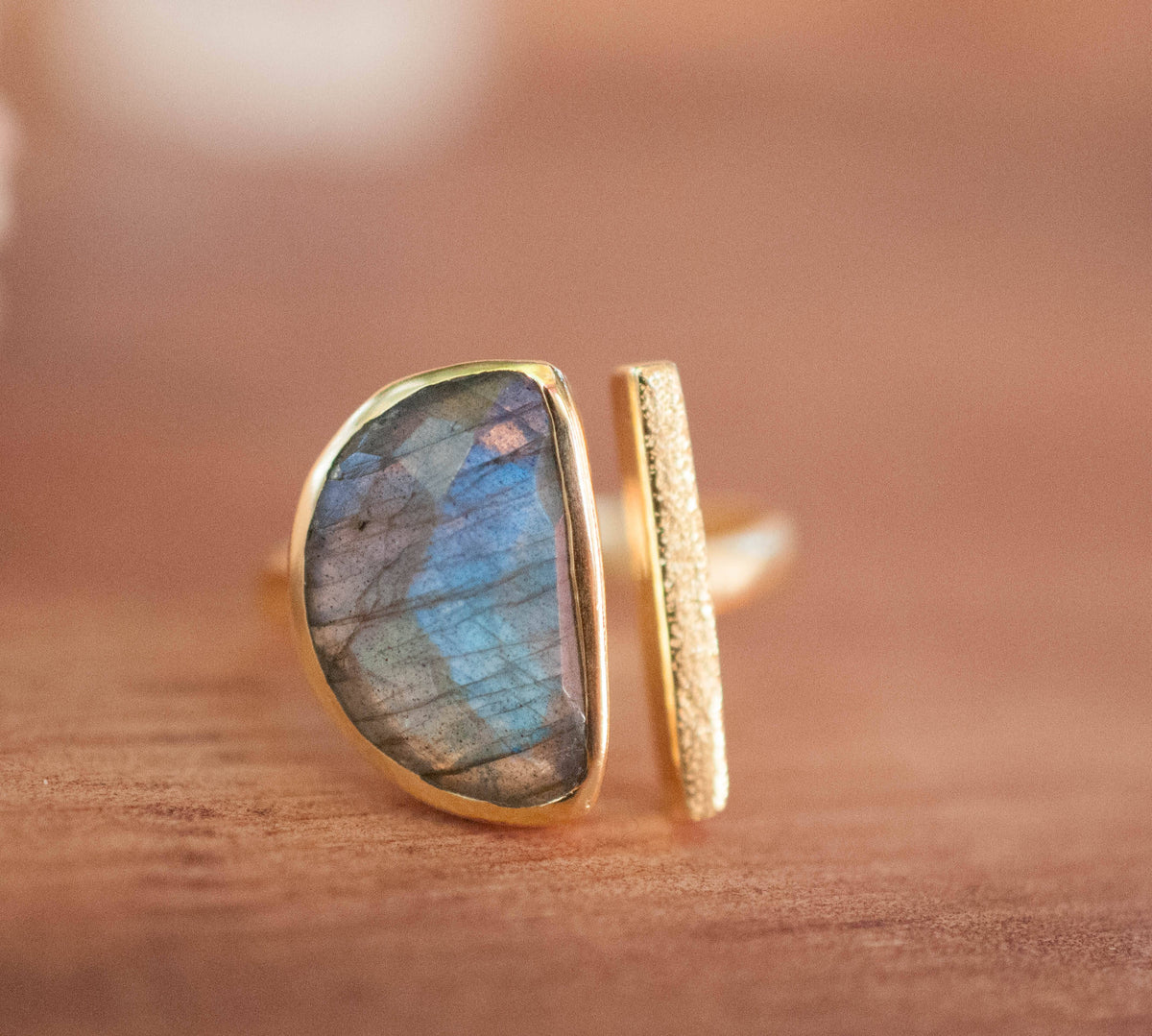 Labradorite Ring * Adjustable Gold Vermeil * Statement * Gemstone * Bridal * Wedding * Half Moon * Boho * Bohemian * Handmade * BJR111