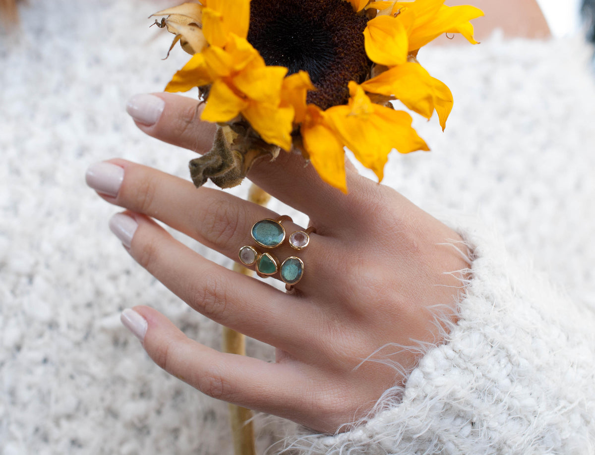 Gold Vermeil Ring * Labradorite * Moonstone * Aqua Chalcedony *Gemstones * Handmade *Statement* Natural * Adjustable* Gift for her BJR139