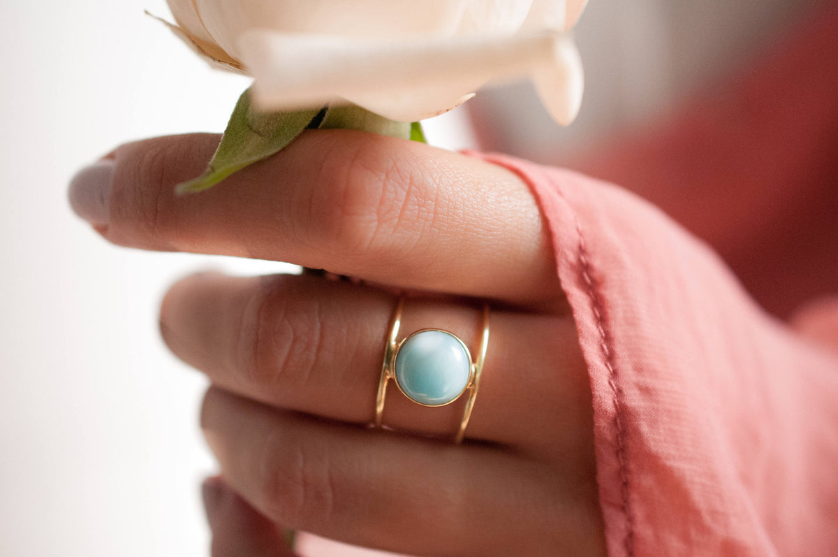 Larimar Ring * Gold Ring * Statement Ring * Gemstone Ring * Blue Ring * Natural * Organic Ring * Ocean * BJR011