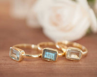 Labradorite Ring * Blue Topaz Ring * Green Amethyst * * Statement * Gemstone * Bohemian * Handmade * Stackable - BJR015