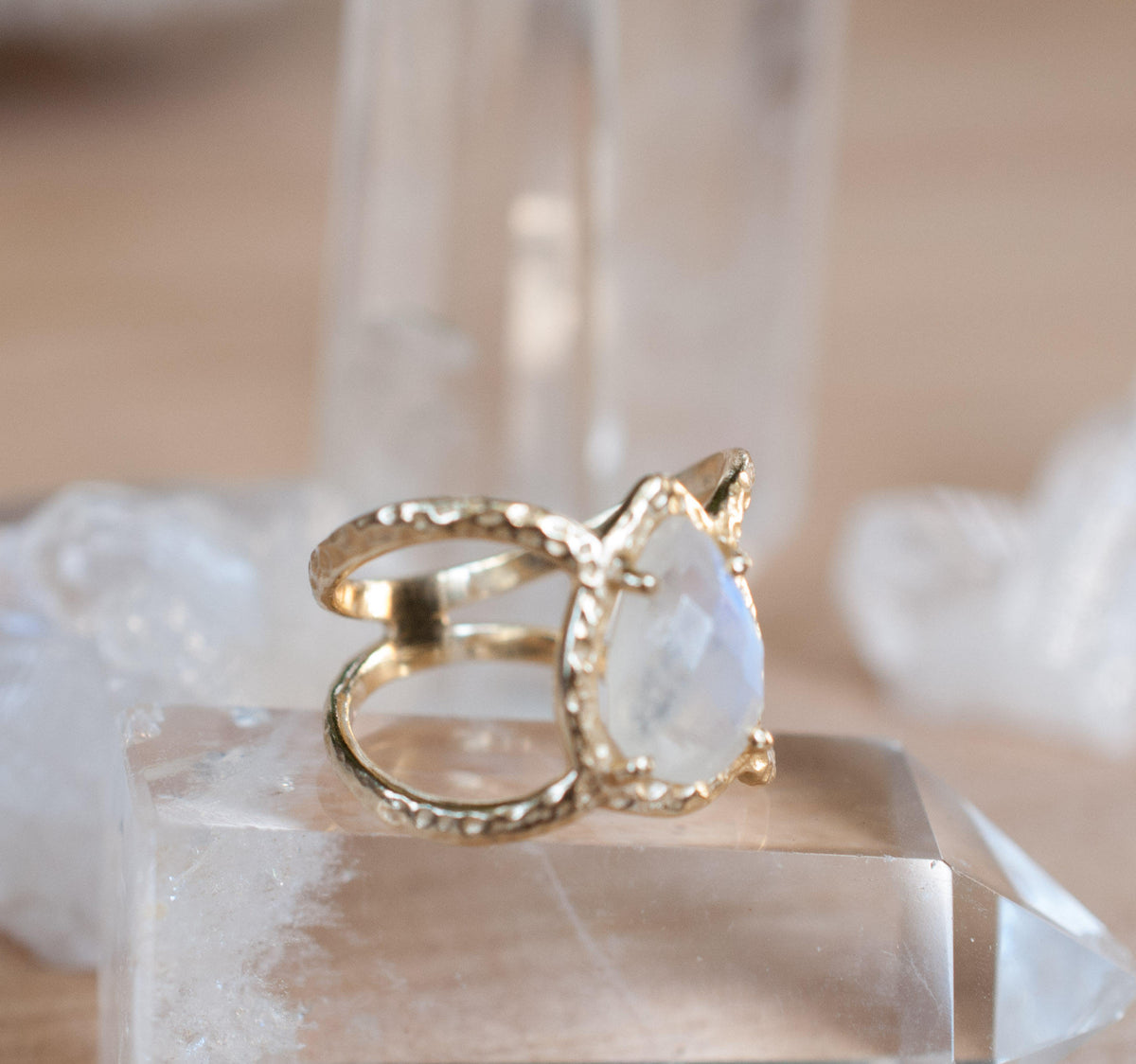 Moonstone Ring * Hammered Band * Gold Ring * Statement Ring * Gemstone Ring * Pink * Wedding Ring * Organic Ring * Natural* BJR137