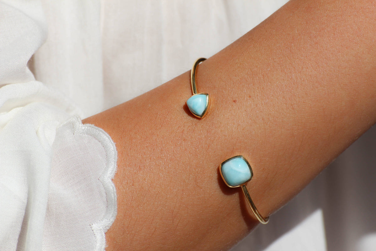 Larimar Bohemian Bangle Bracelet * Gold Plated 18k or Silver Plated * Gemstone * Gypsy * Hippie * Adjustable * Statement * Stacking *BJB005B