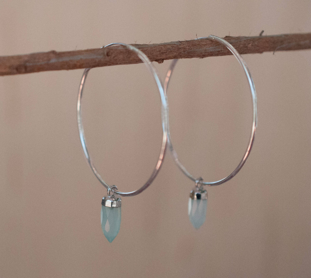 Aqua Chalcedony, Moonstone Hoop Earrings* Gold Filled  or Sterling Silver *Handmade* Gemstone * gift for her * Large * ByCia * BJE129B