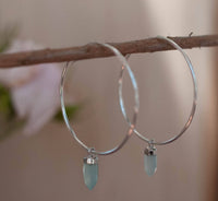 Aqua Chalcedony, Moonstone Hoop Earrings* Gold Filled  or Sterling Silver *Handmade* Gemstone * gift for her * Large * ByCia * BJE129B