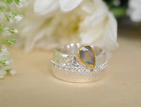 Rainbow Labradorite Ring * Sterling Silver 925 * Boho * Organic * Gold Vermeil * Mix metals* Gypsy * Hammered Band * Cubic Zirconia BJR201
