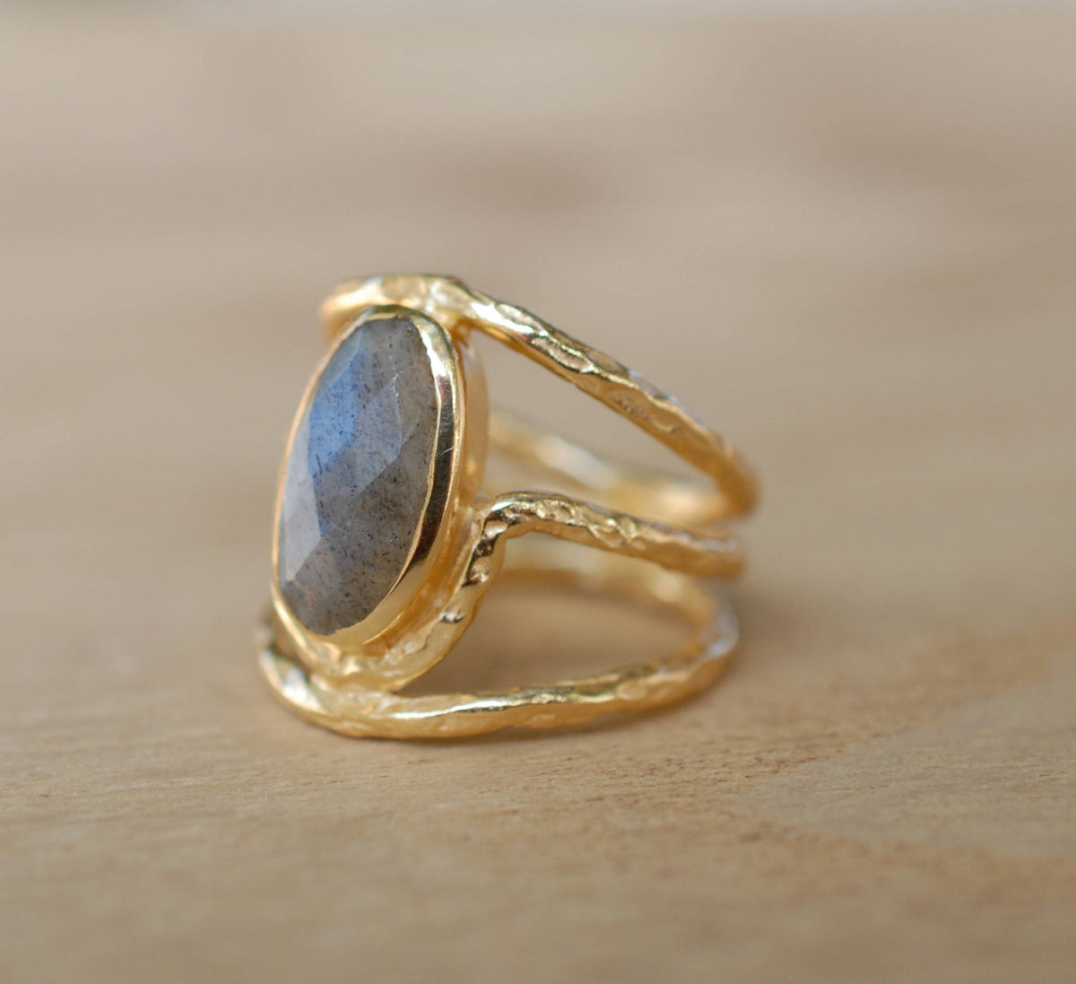 Gold Plated 18k Labradorite * Gemstone Ring * Handmade *Statement * Natural  Organic* Gift for her*Jewelry*Bycila*February Birthstone*BJR061