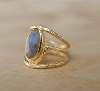Gold Plated 18k Labradorite * Gemstone Ring * Handmade *Statement * Natural  Organic* Gift for her*Jewelry*Bycila*February Birthstone*BJR061