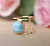 Larimar Ring * Gold Ring * Statement Ring * Gemstone Ring * Blue Ring * Natural * Organic Ring * Ocean * BJR011