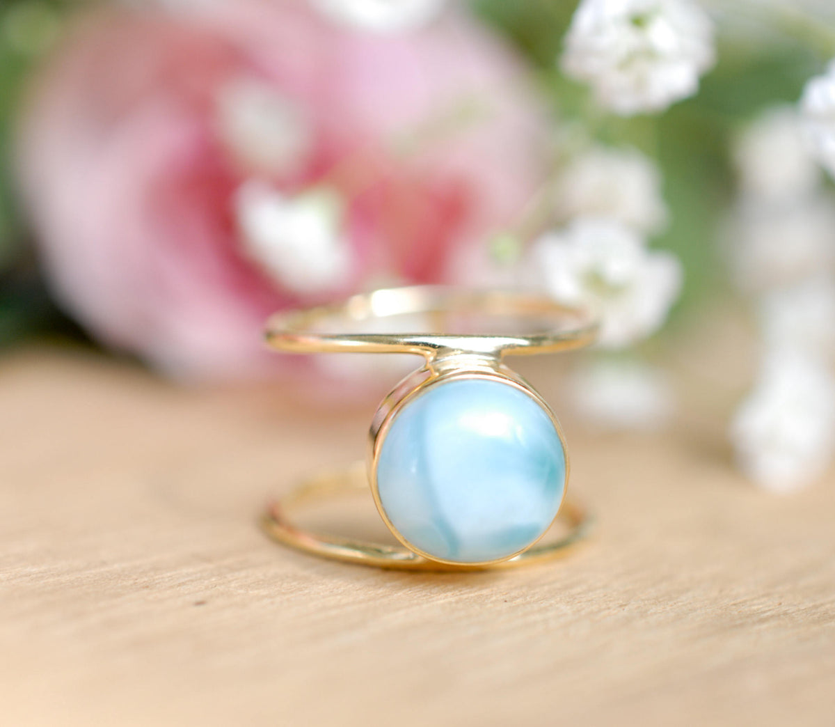Larimar Ring * Gold Ring * Statement Ring * Gemstone Ring * Blue Ring * Natural * Organic Ring * Ocean * BJR011