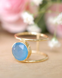 Blue Chalcedony Ring * Gold * Statement * Gemstone * Organic * Natural * Handmade * Designed Band * Boho * Bohemian * Gypsy * Ring*BJR021
